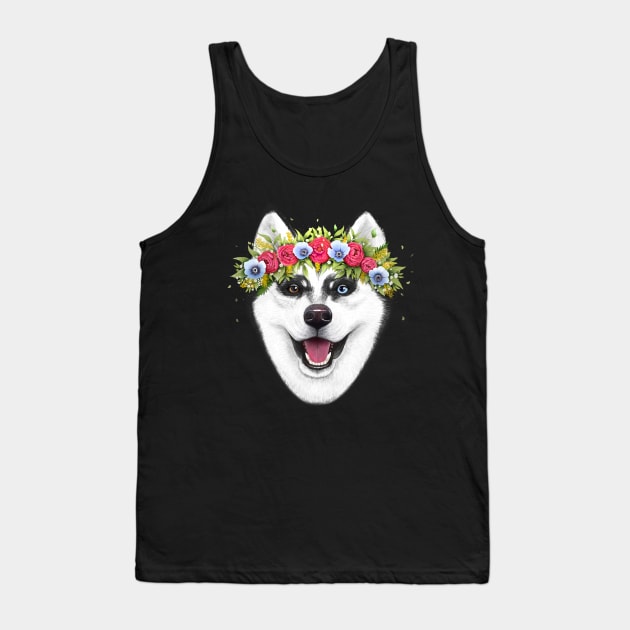 Husky with flowers Tank Top by kodamorkovkart